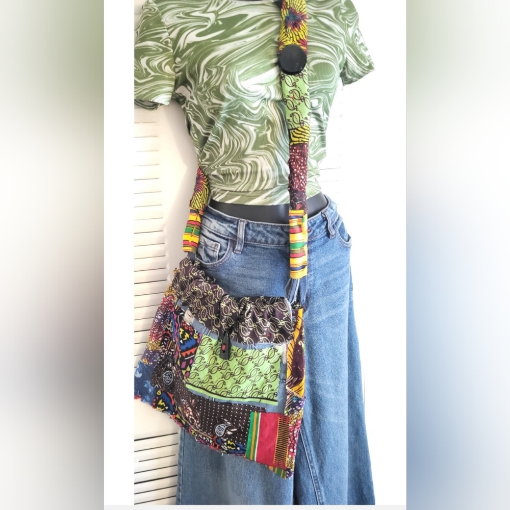 Handmade crossbody African shoulder bag patchwork,button  bead colorful